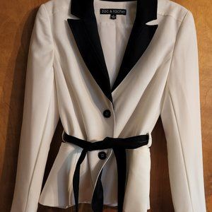 Zac & Rachel belted blazer.  Off white with black trim